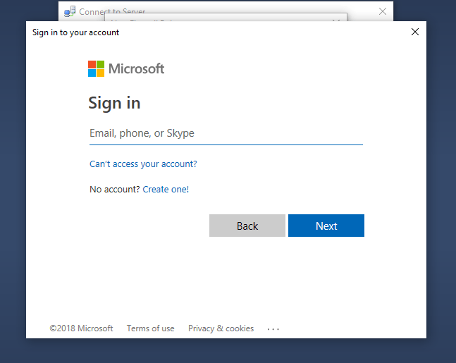 Enter your Azure Login