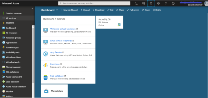 Pin SQL Database on Azure Dashboard