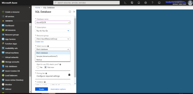 Database Source selection
