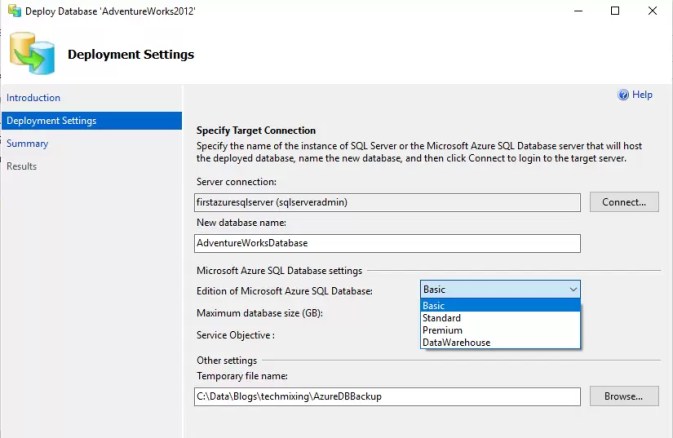 Choose New database Name & choose Service Tier for New database