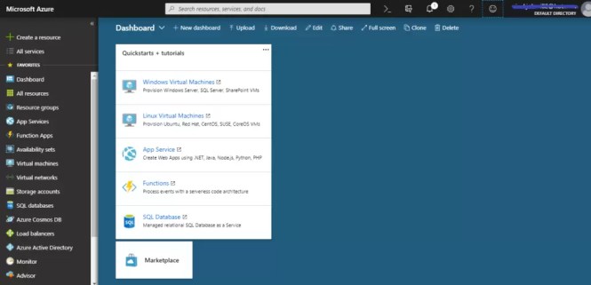 Azure Dashborad Screen