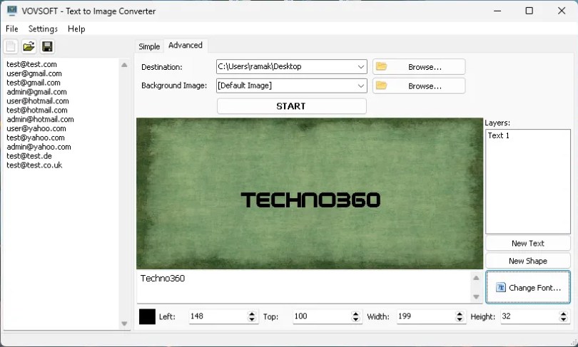 Vovsoft Text to Image Converter UI