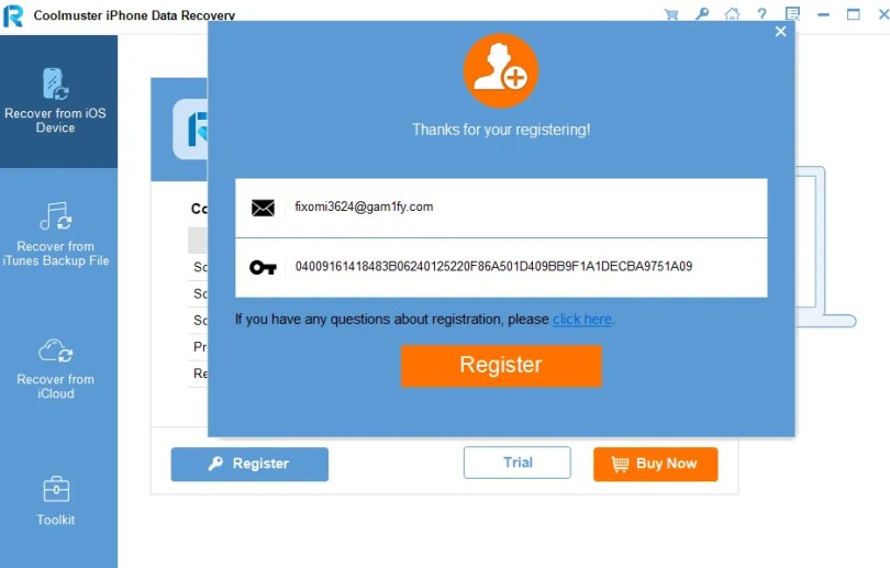 كود ترخيص Coolmuster iPhone لاستعادة البيانات