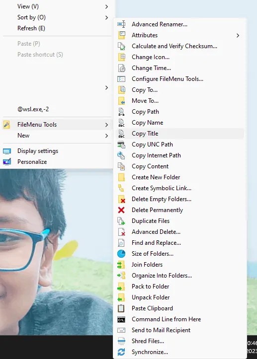 قائمة سياق FileMenuTools
