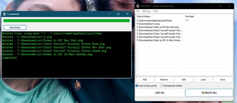 Vovsoft حذف ملفات متعددة UI