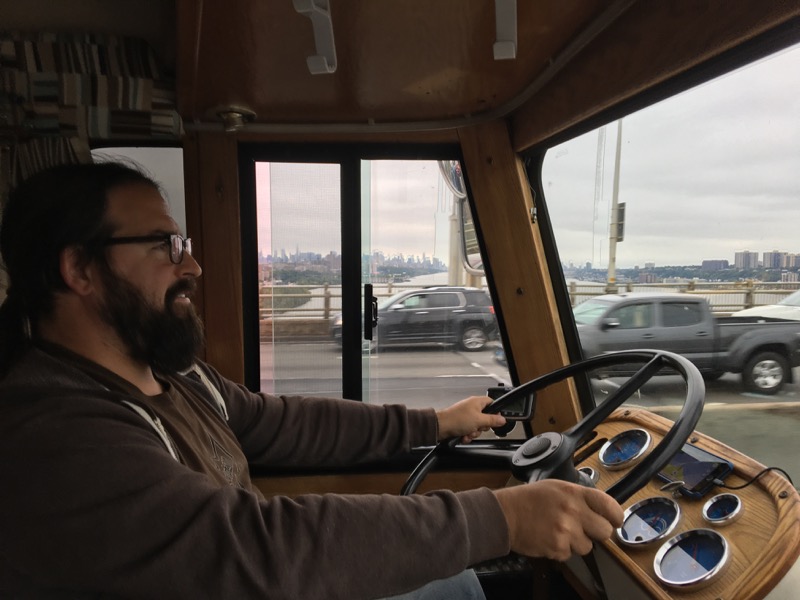 Chris driving over the GW Bridge.