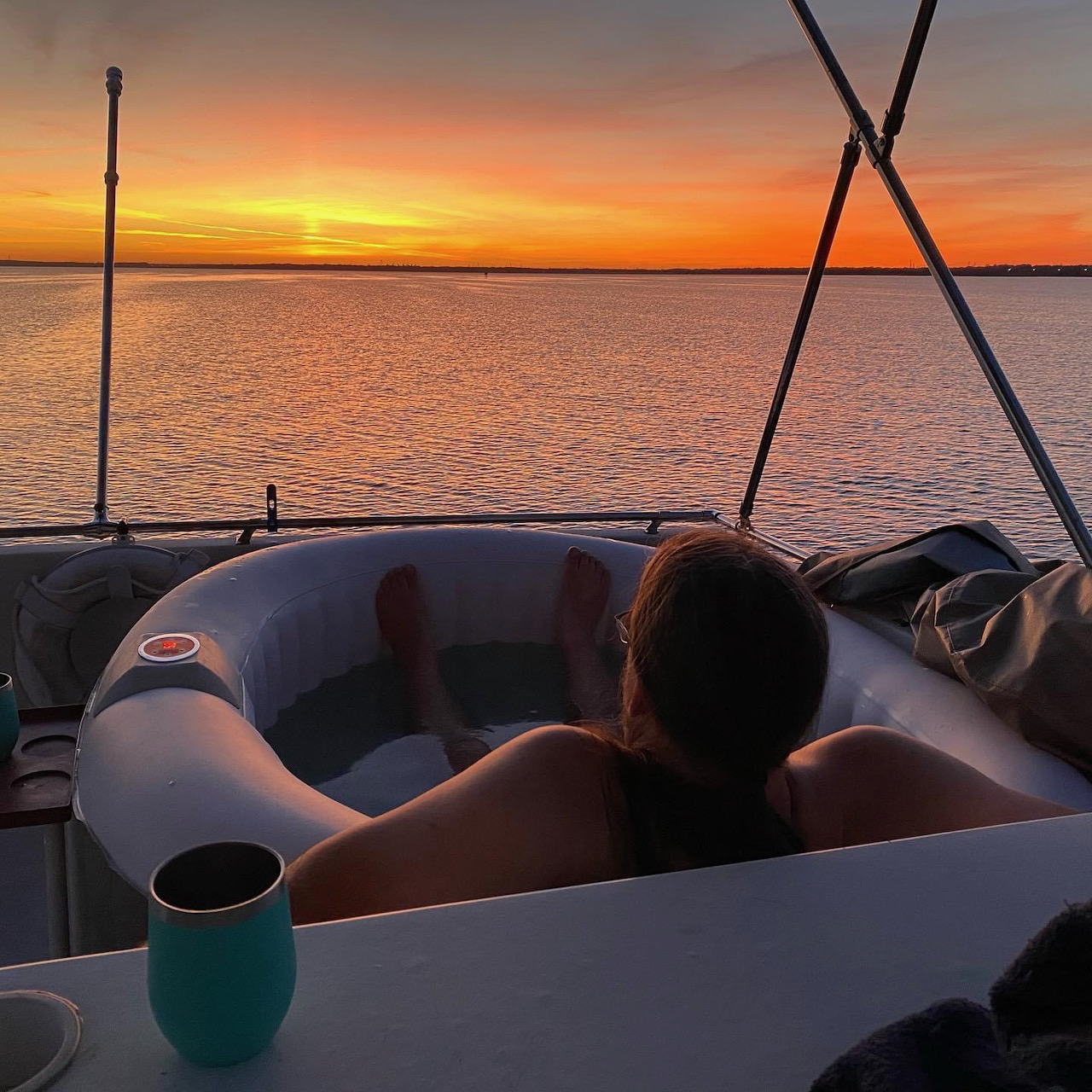 Adding an inflatable hot tub to our boat has really helped deal with the stresses of the past year.