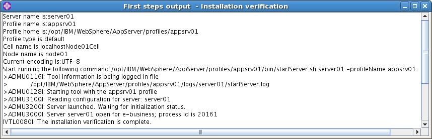 WAS Installation Verification Screen