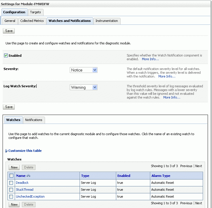 Weblogic FMWDFW Module Page