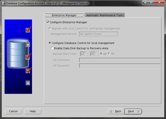Database Configuration Assistant Screen