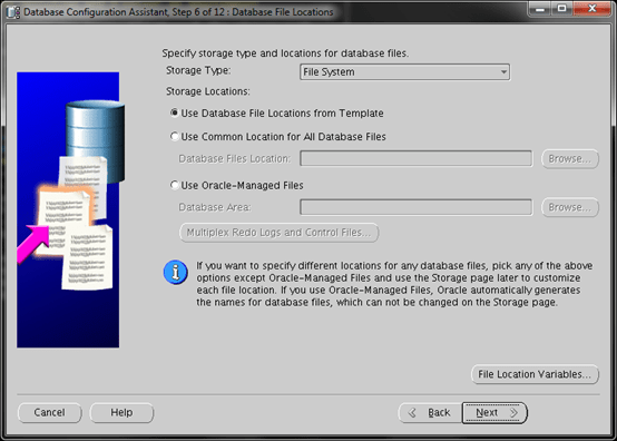 Database Configuration Assistant Screen
