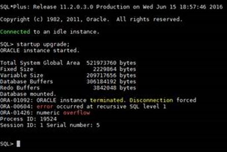 Oracle Startup upgrade error