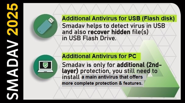 স্মাদভ অ্যান্টিভাইরাস (Smadav Antivirus) - আপনার কম্পিউটার, হার্ডডিস্ক, পেনড্রাইভ ও রেজিস্ট্রি ফাইল-কে ভাইরাস মুক্ত ও সুরক্ষিত রাখার জন্য সবচেয়ে কার্যকরী একটি অ্যান্টিভাইরাস।