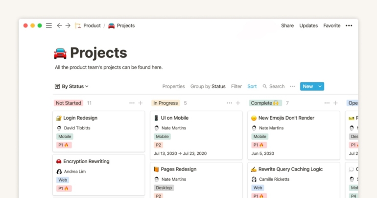 Notion project management features.