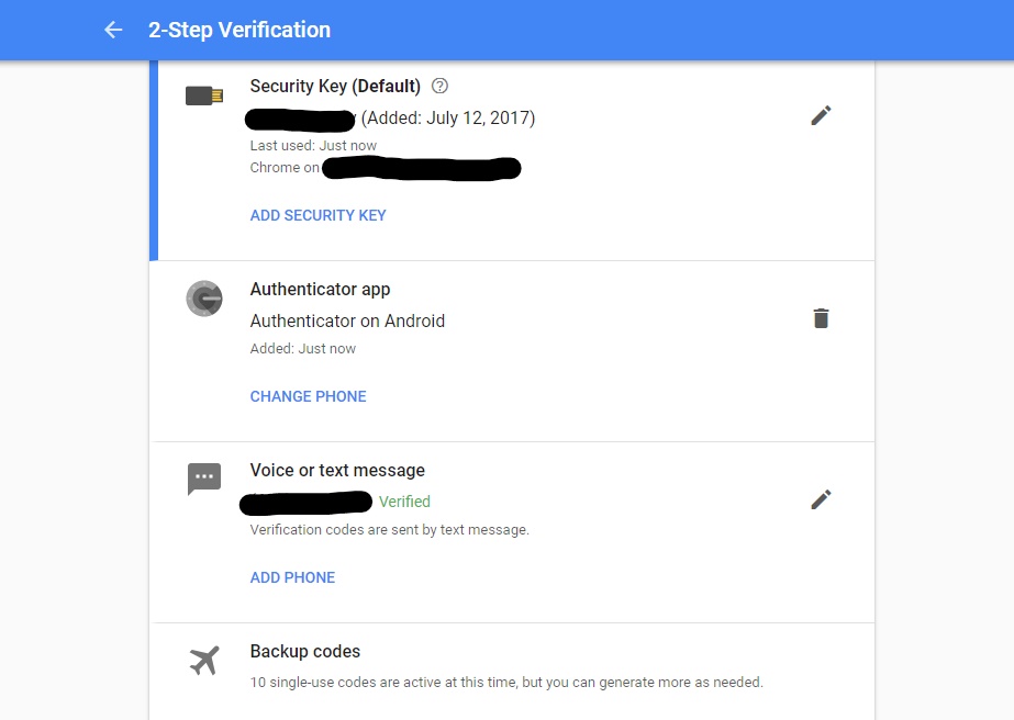 Screenshot after Google Authenticator has been set up