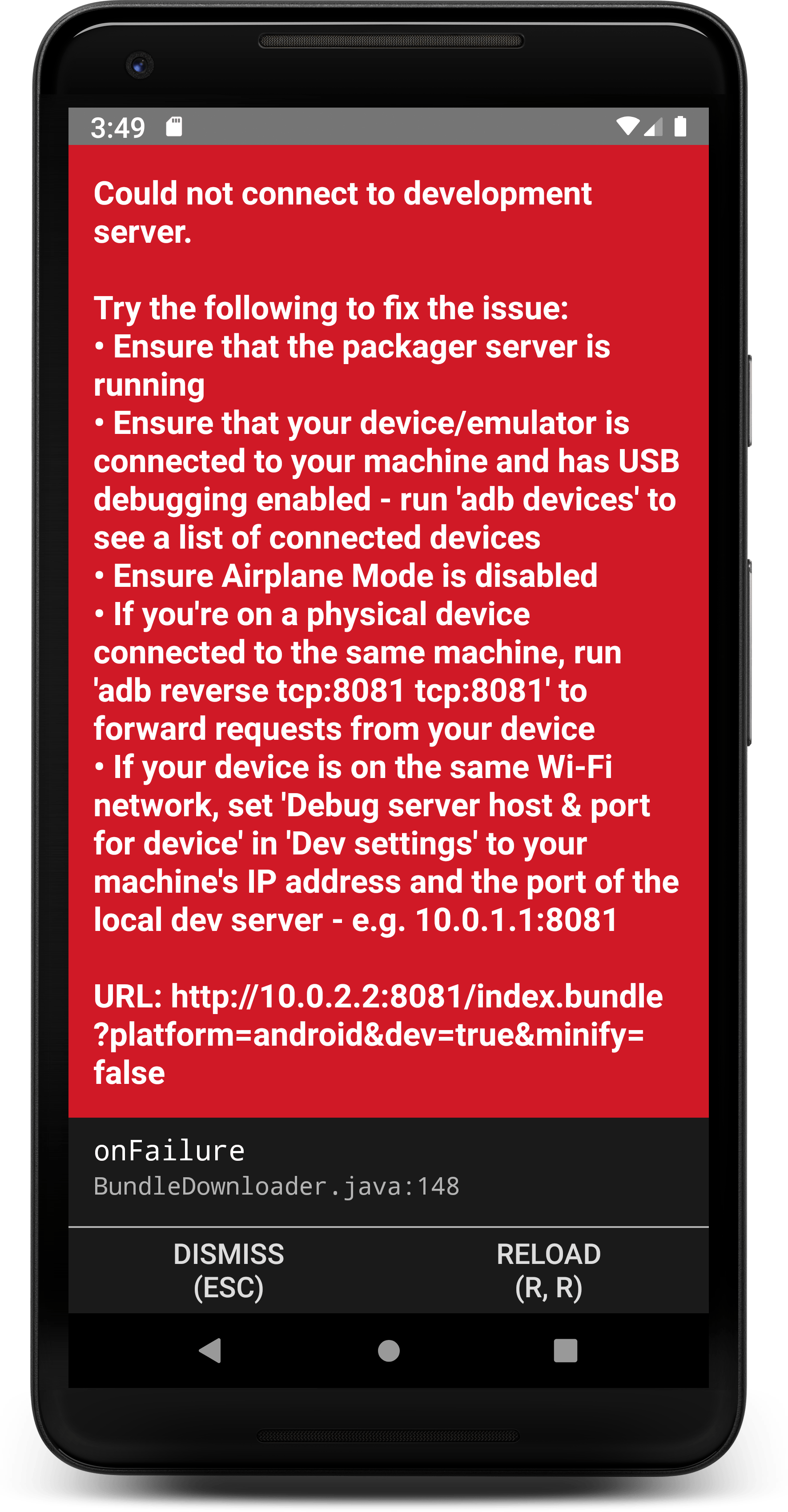 Could not connect to development server