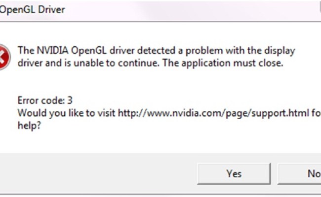 The NVIDIA OpenGL Driver Detected A Problem With The Display Driver - Techyv.com