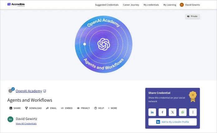 Captura de tela de um certificado da OpenAI Academy