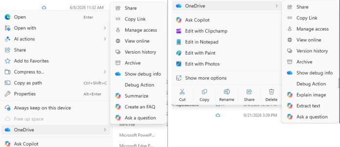 Recursos do Copilot no Explorador de Arquivos do Windows