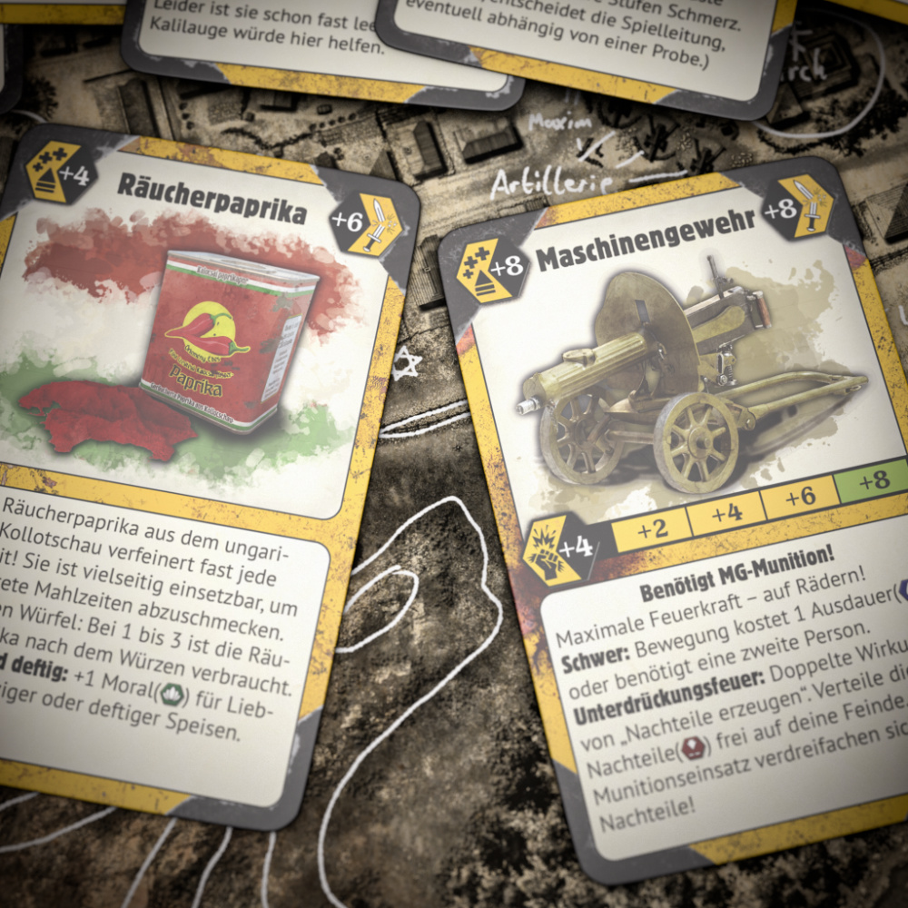 Die Spielkarten helfen beim Regelverständnis. Räucherpaprika hat einen hohen Opferwert.