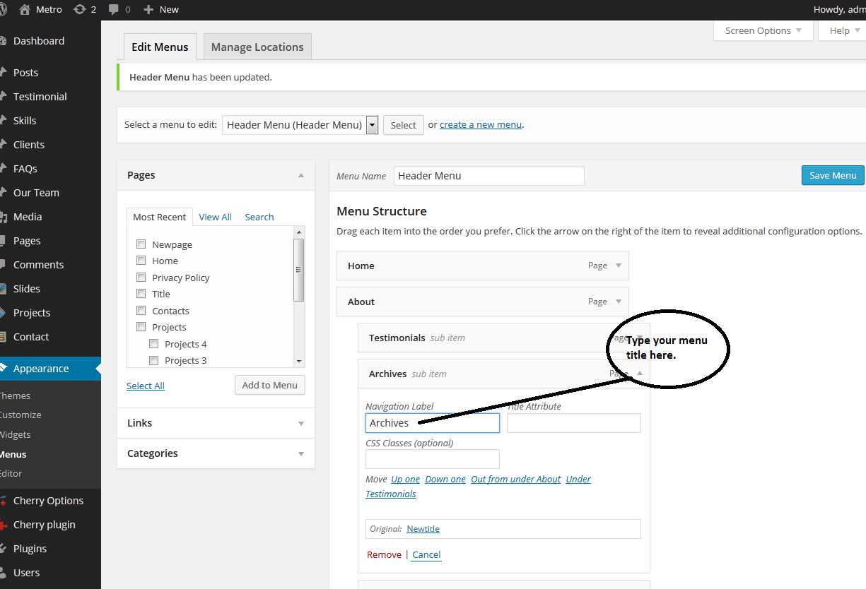 They form part of your website's header code. WordPress. How to change page title but to keep the same title in your menu - Template Monster Help