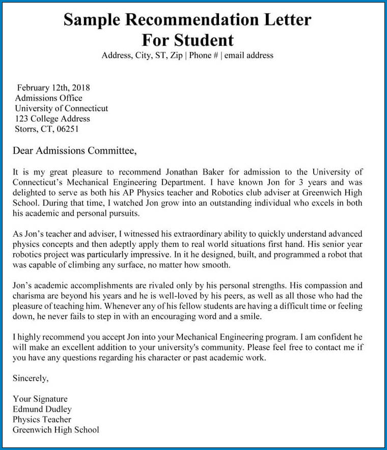 Free Printable Academic Letter Of Recommendation Template Templateral