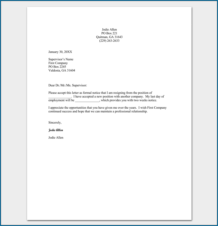 Free Printable Basic Resignation Letter Template Templateral