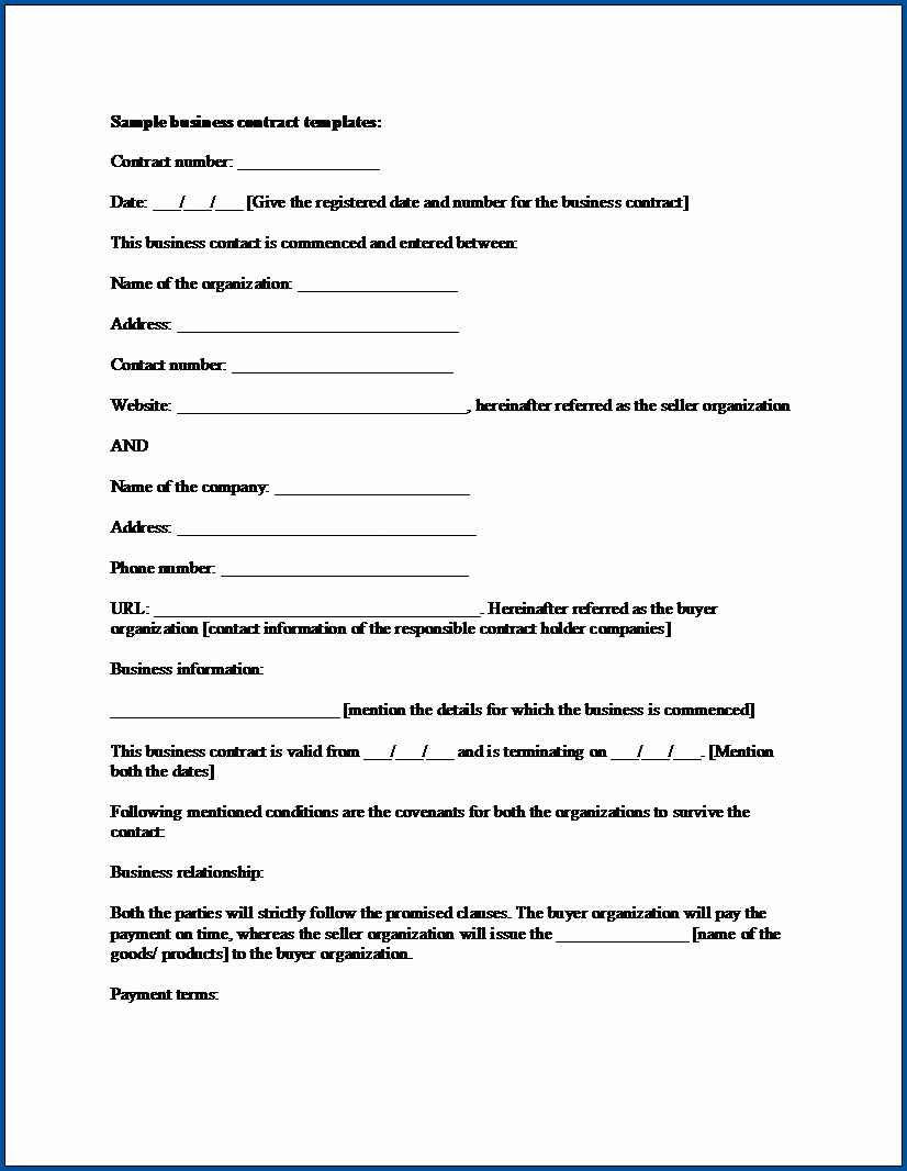 Free Printable Business Contract Template Templateral