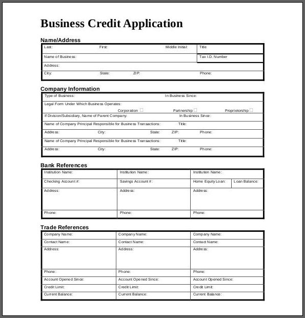Free Printable Business Credit Application Form Template Templateral