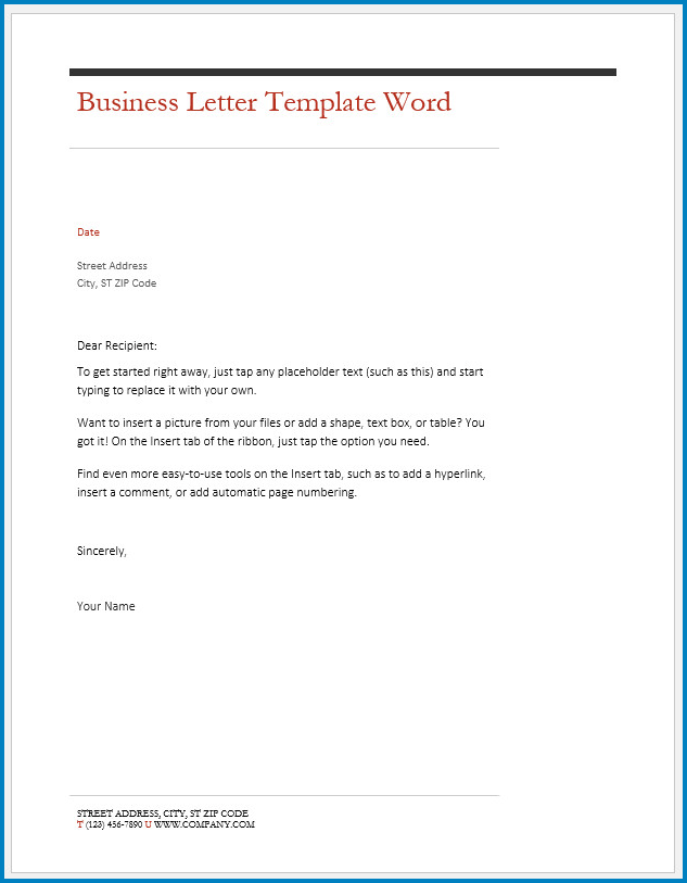 Free Printable Business Letter Template Word Templateral