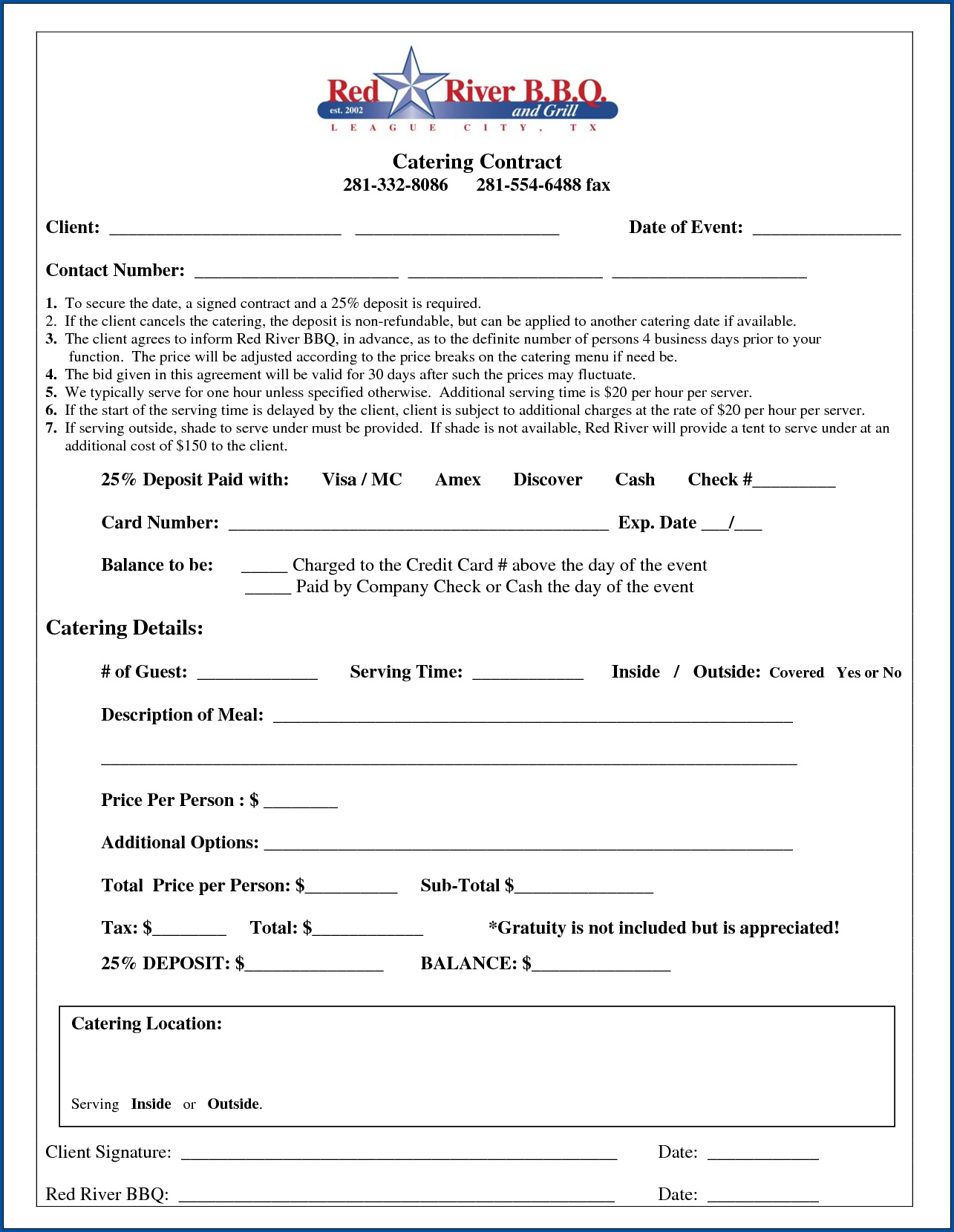 √ free printable catering contract template