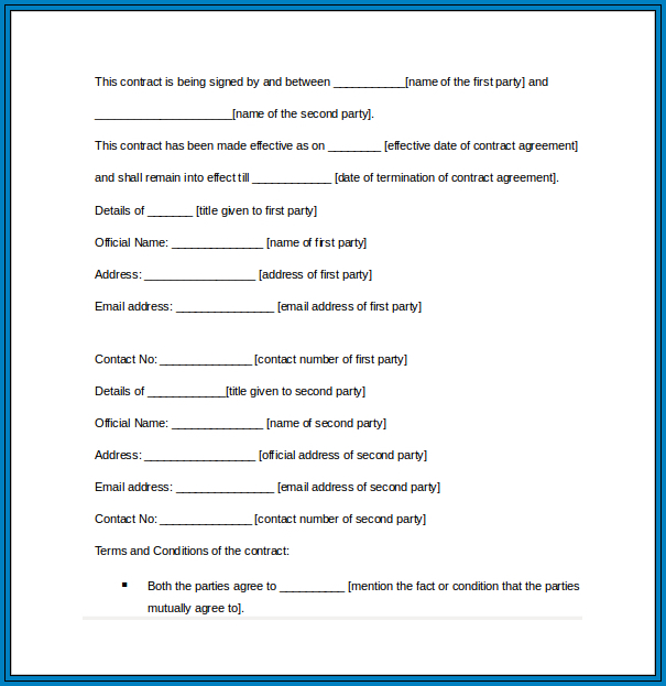 Free Contract Agreement Template Between Two Parties Templateral