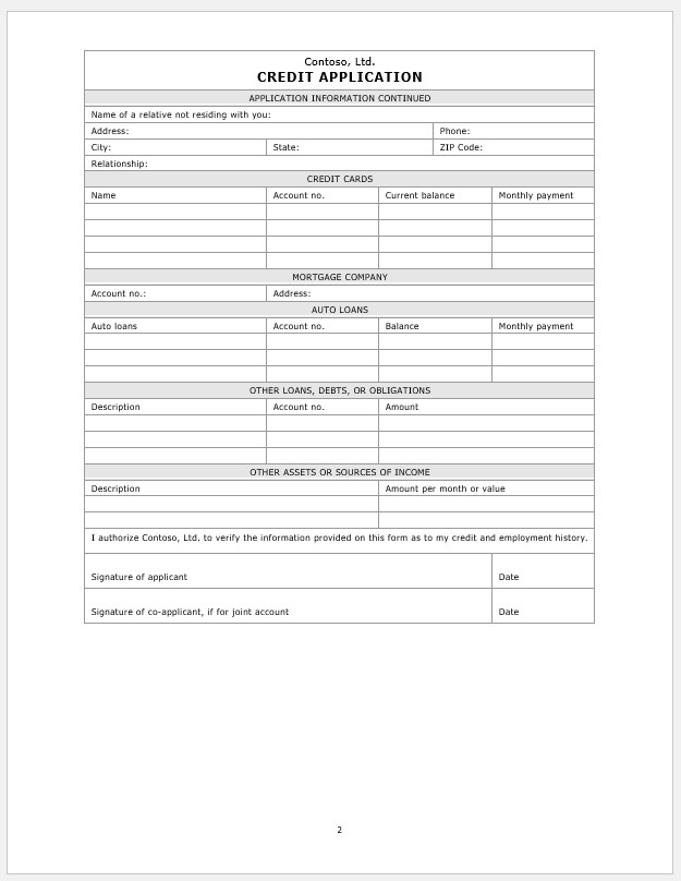 Free Printable Credit Application Template Templateral