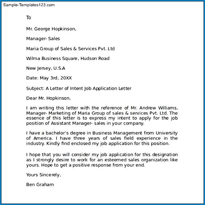 Free Printable Employment Letter Of Intent Template Templateral