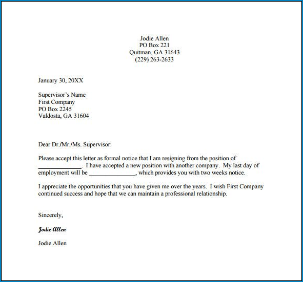 Free Printable Employment Resignation Letter Template Templateral