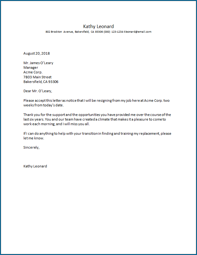 Free Printable Employment Resignation Letter Template Templateral