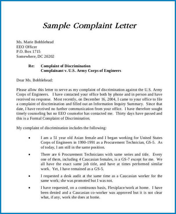 Formal Letter Of Complaint Template Templateral