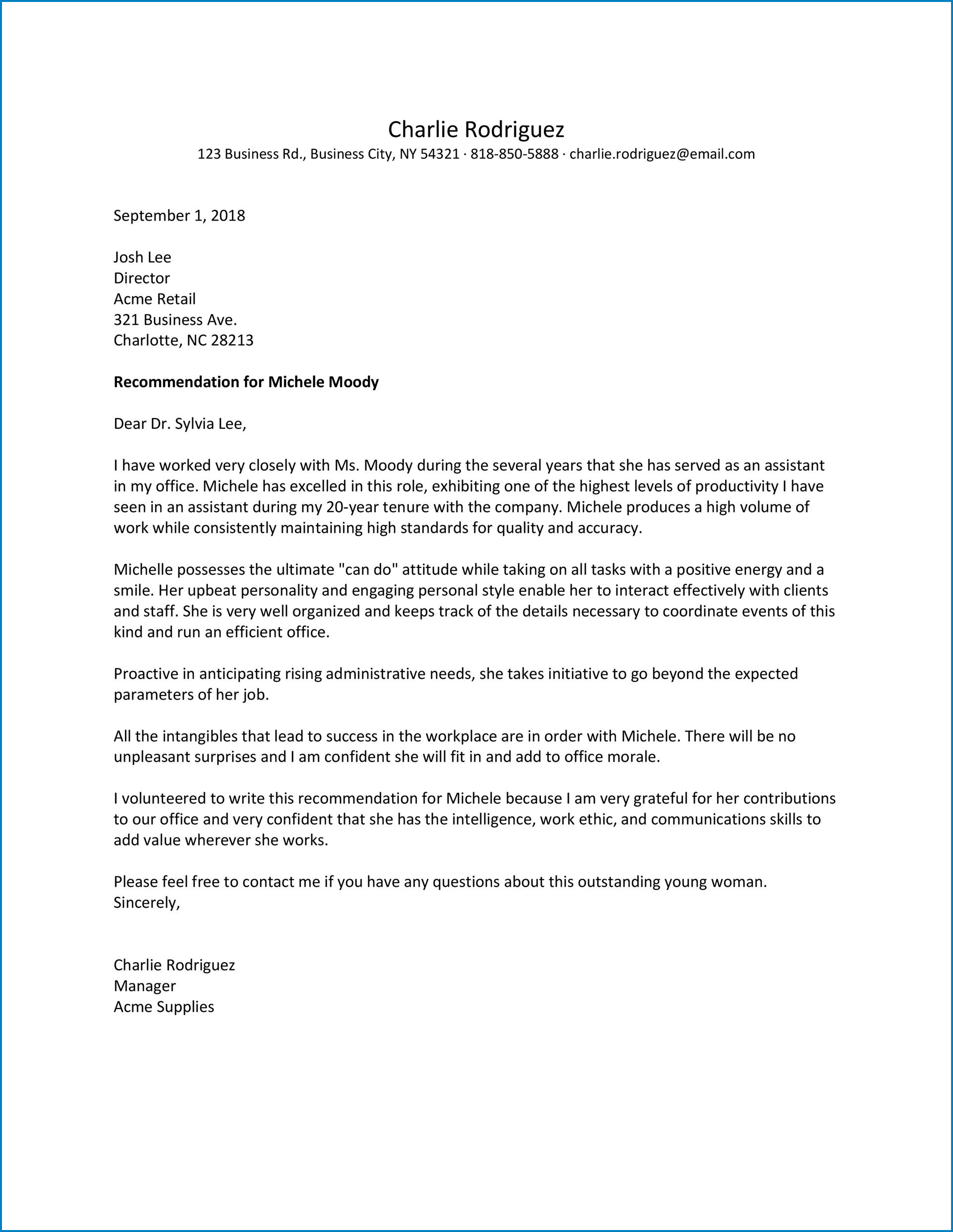 General Letter Of Recommendation Template Templateral