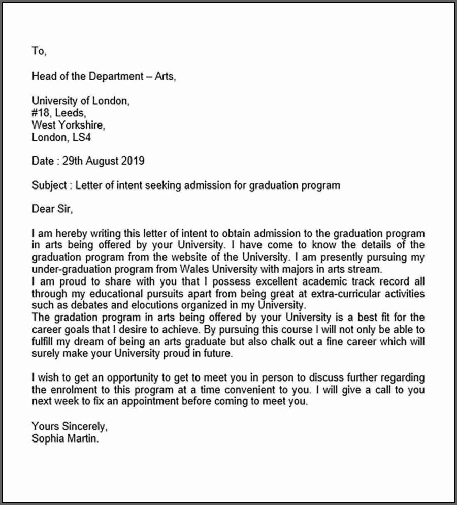 Free Printable Graduate School Letter Of Intent Template Templateral