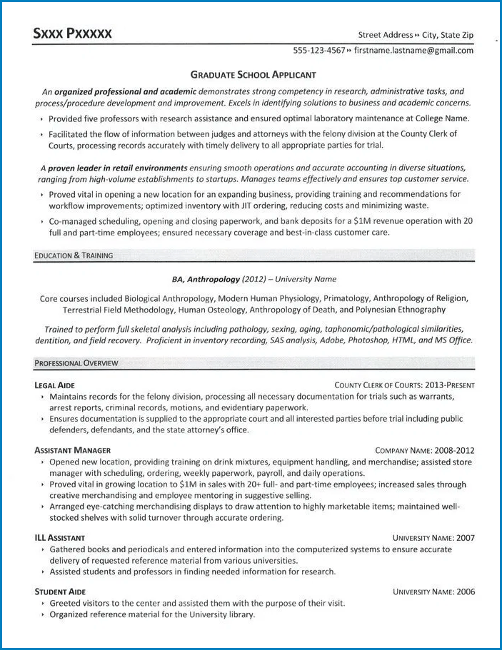 Free Graduate School Resume Template Templateral