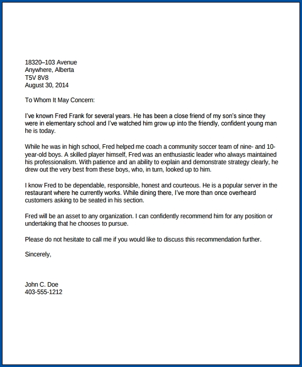 Free Printable Letter Of Recommendation For Immigration Templateral