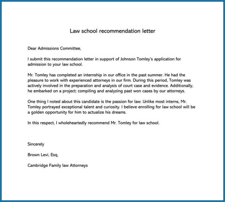 Free Letter Of Recommendation For Law School Templateral