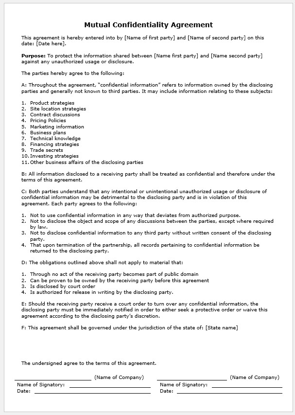 Free Printable Mutual Agreement Between Two Parties Templateral