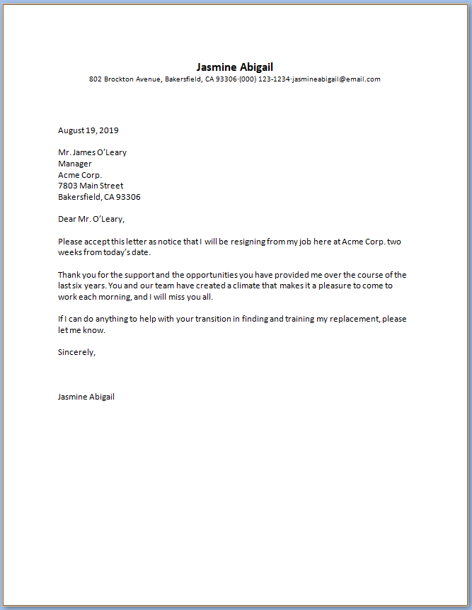 Free Printable Resignation Letter Of Job Template Templateral
