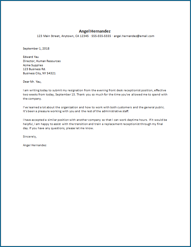 Free Printable Resignation Letter Template Word Templateral