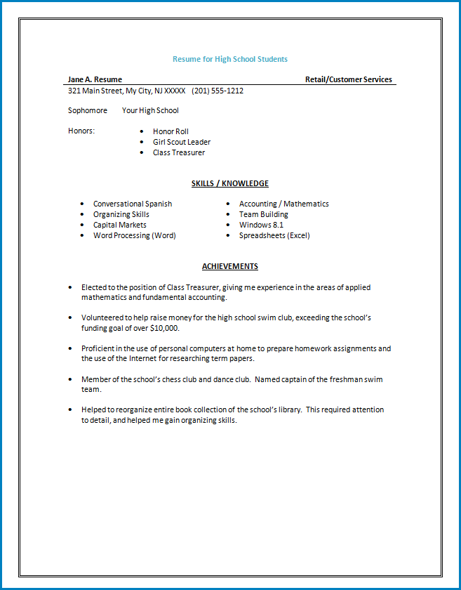 Resume Template For High School Student Templateral