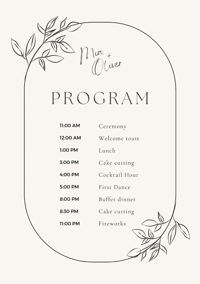 Wedding Reception Program Template Example Templateral - Light Design Collection - Mobile Quality