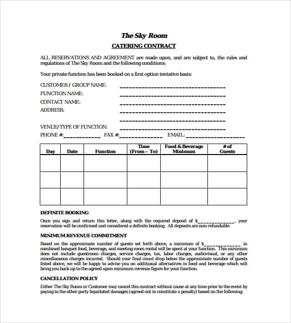 Catering contract templates