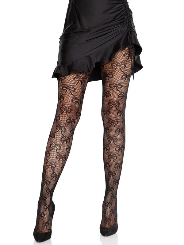 Bow Babe Net Tights O/s - Black Hosiery & Garters Leg Avenue