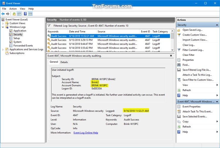 Hi is there a way i can see all logins not from gb locations, i see you can filter by location but . Read Logoff And Sign Out Logs In Event Viewer In Windows Tutorials